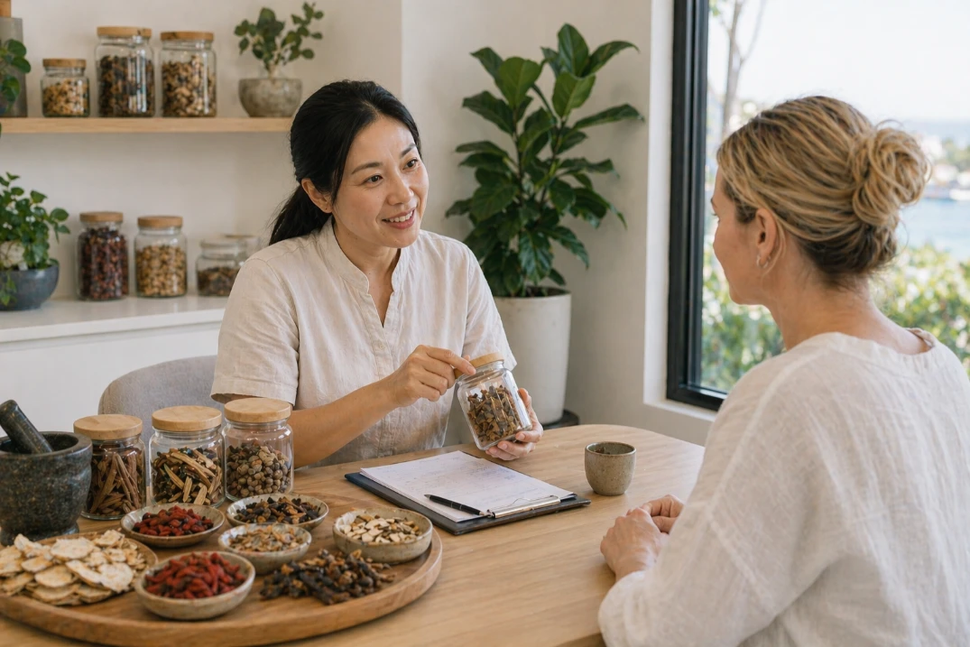 Expert wellness practitioners prescribing Chinese herbal medicine for Northern Beaches residents.